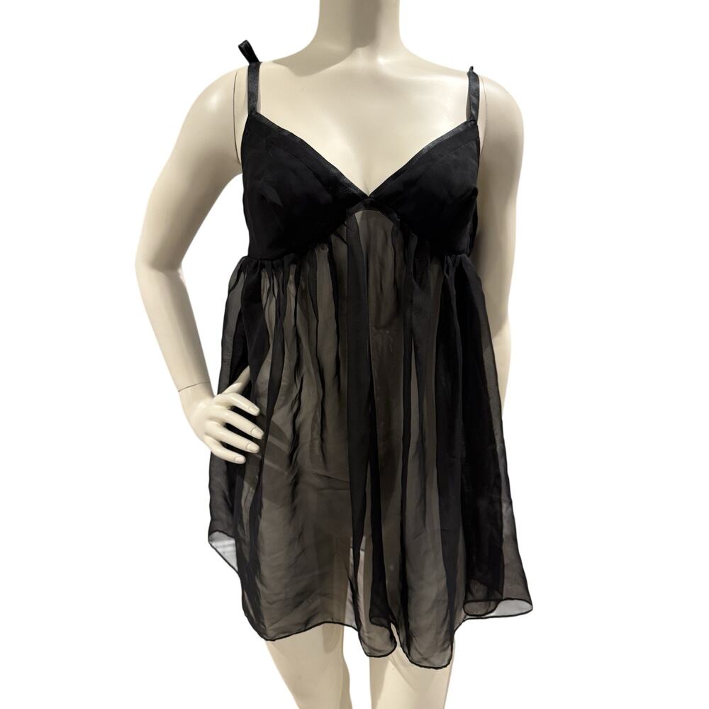 Sexy Victoria’s Secret Black Shear Satin Negligé Nightgown Size Small Babydoll